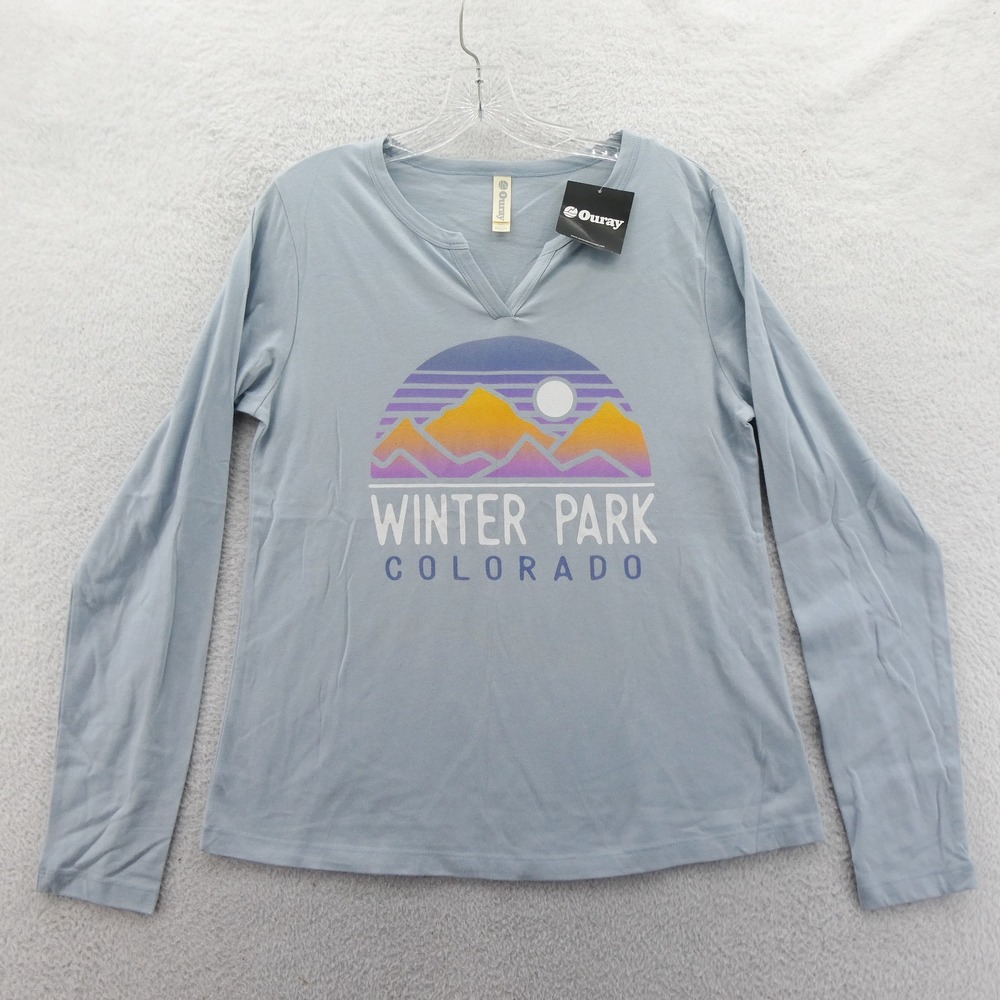 Ouray‎ Long Sleeve Shirt Womens Medium Winter Park Colorado Blue Graphic Cotton